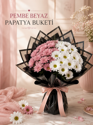 Pembe Beyaz Papatya Buketi