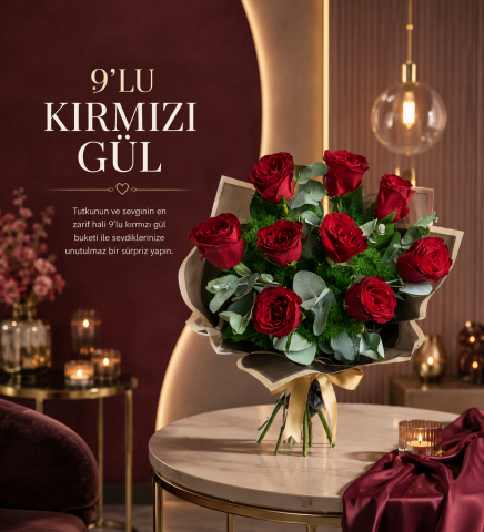 Şık Tasarım 9’lu Gül Buketi